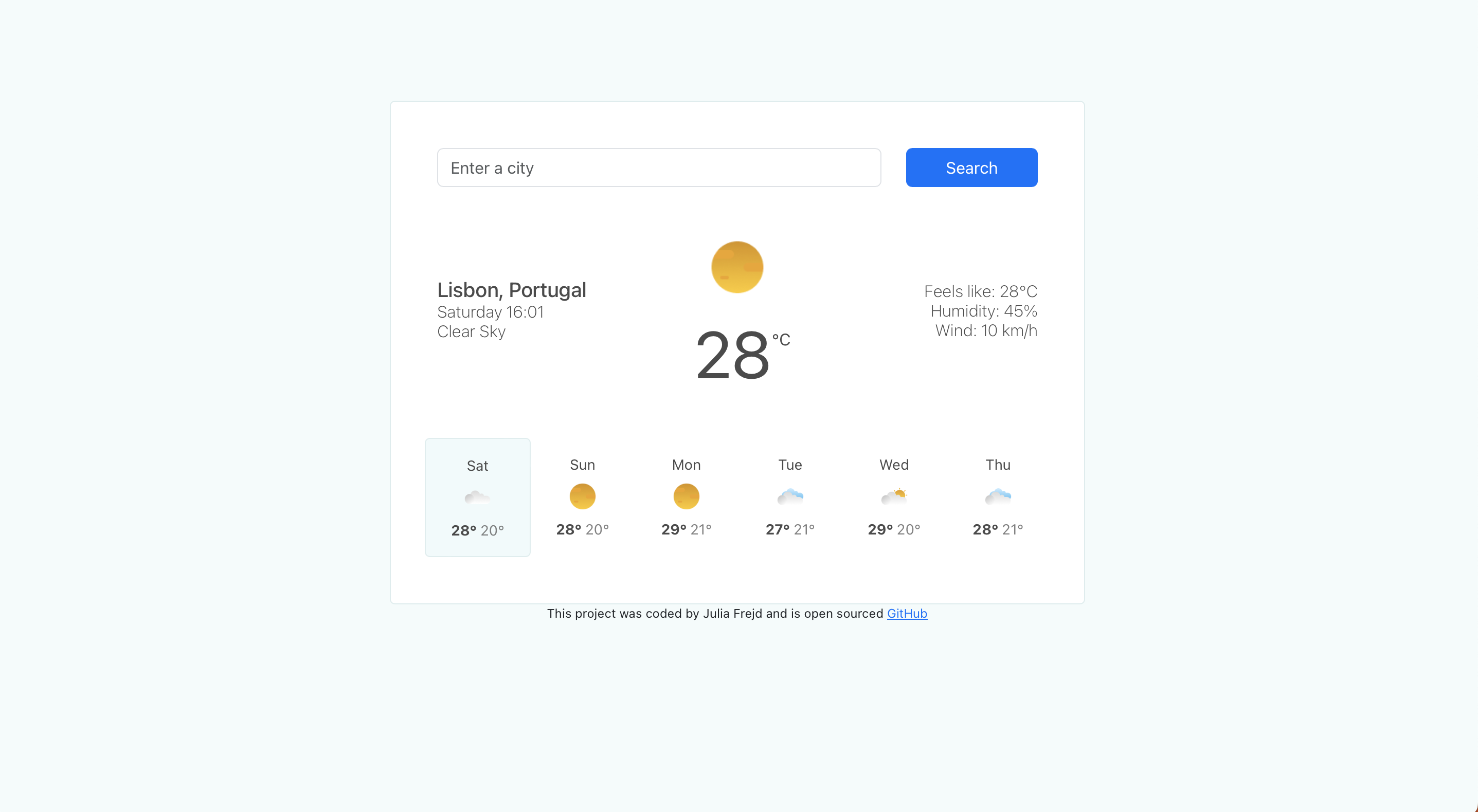 Screenshot from Weather App