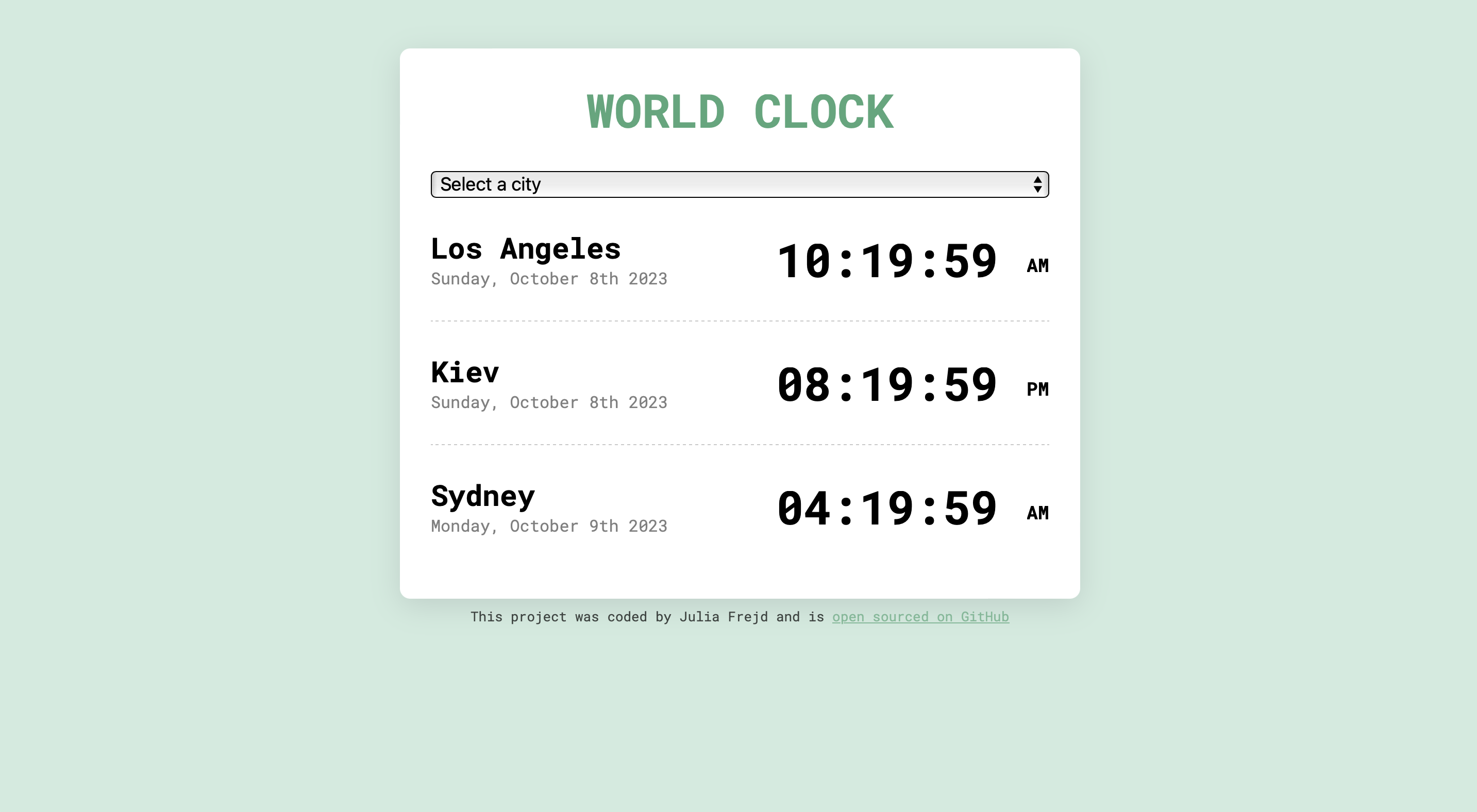 Screenshot from Word Clock app